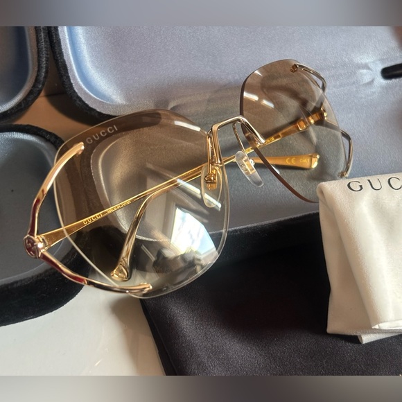 Gucci 💅✨ Brown Gradient Gold GG Lens 59 15 130mm Sunglasses GG0651S 005 NEW - Picture 2 of 14
